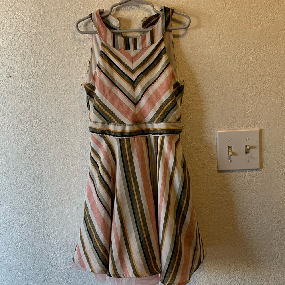 Knit Works Size 7 Girls' Party Tea Dress Sleeveless Chevron Multicolor.